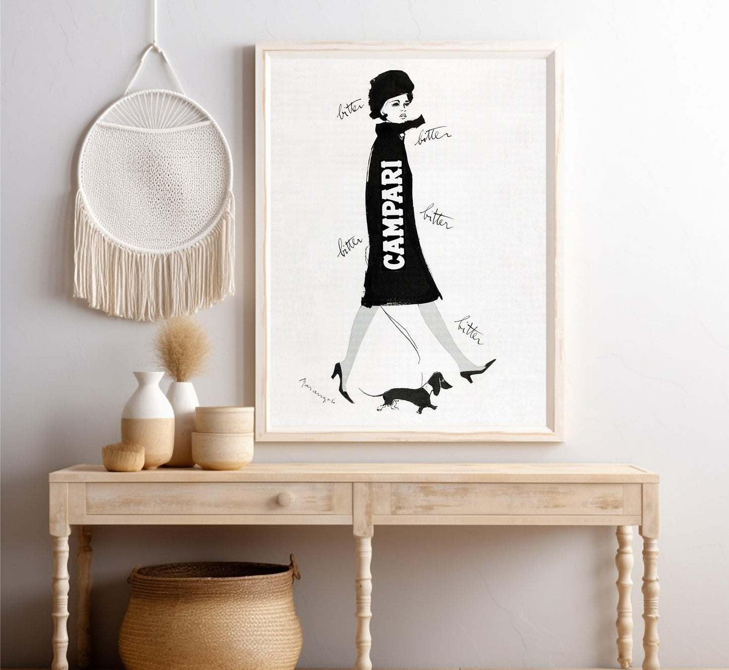 Vintage Campari Poster: 1960s Italian Fashion Illustration, Dachshund Art Print