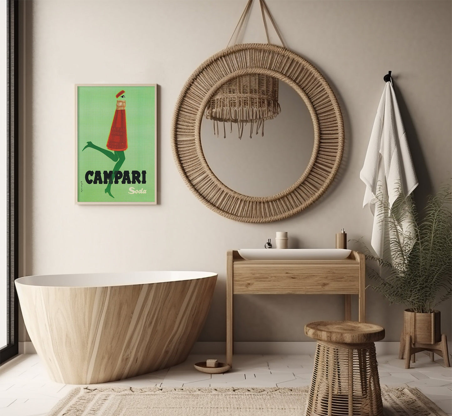 Campari Soda Kicking Bottle Poster: Mid-Century Italian Advertising Print