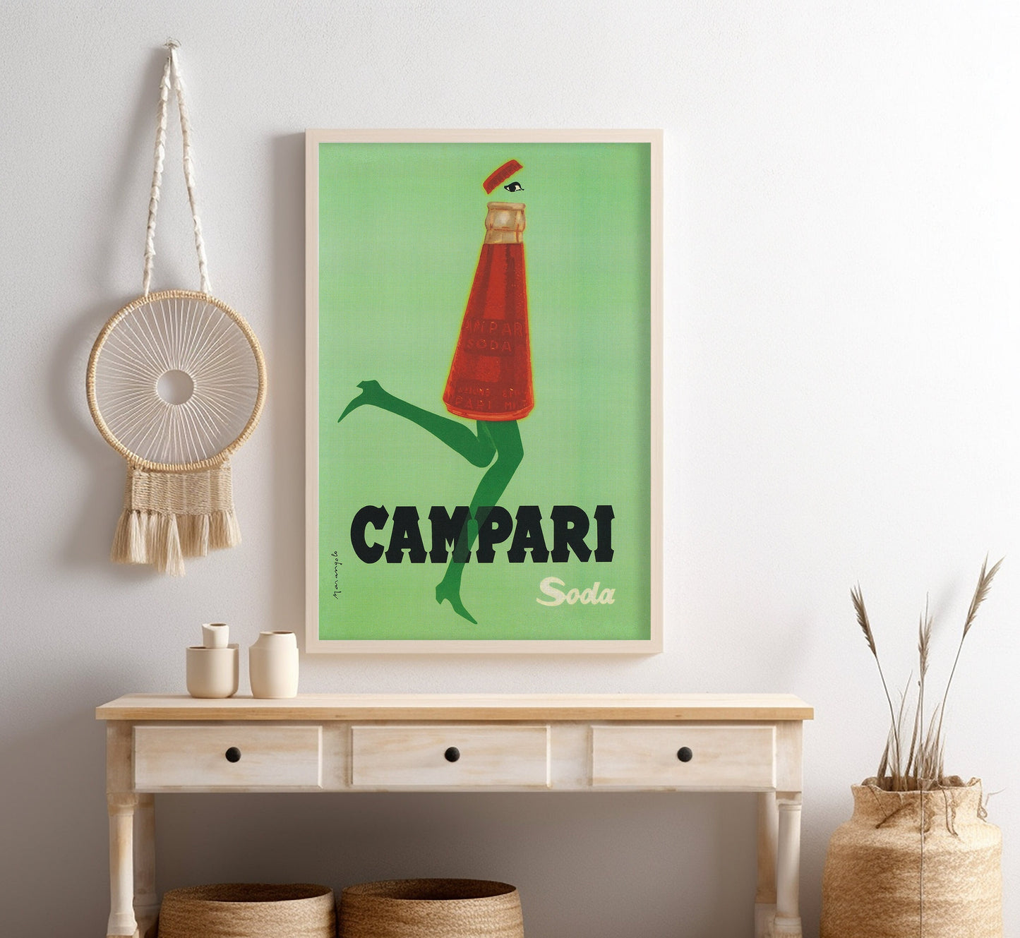 Campari Soda Kicking Bottle Poster: Mid-Century Italian Advertising Print