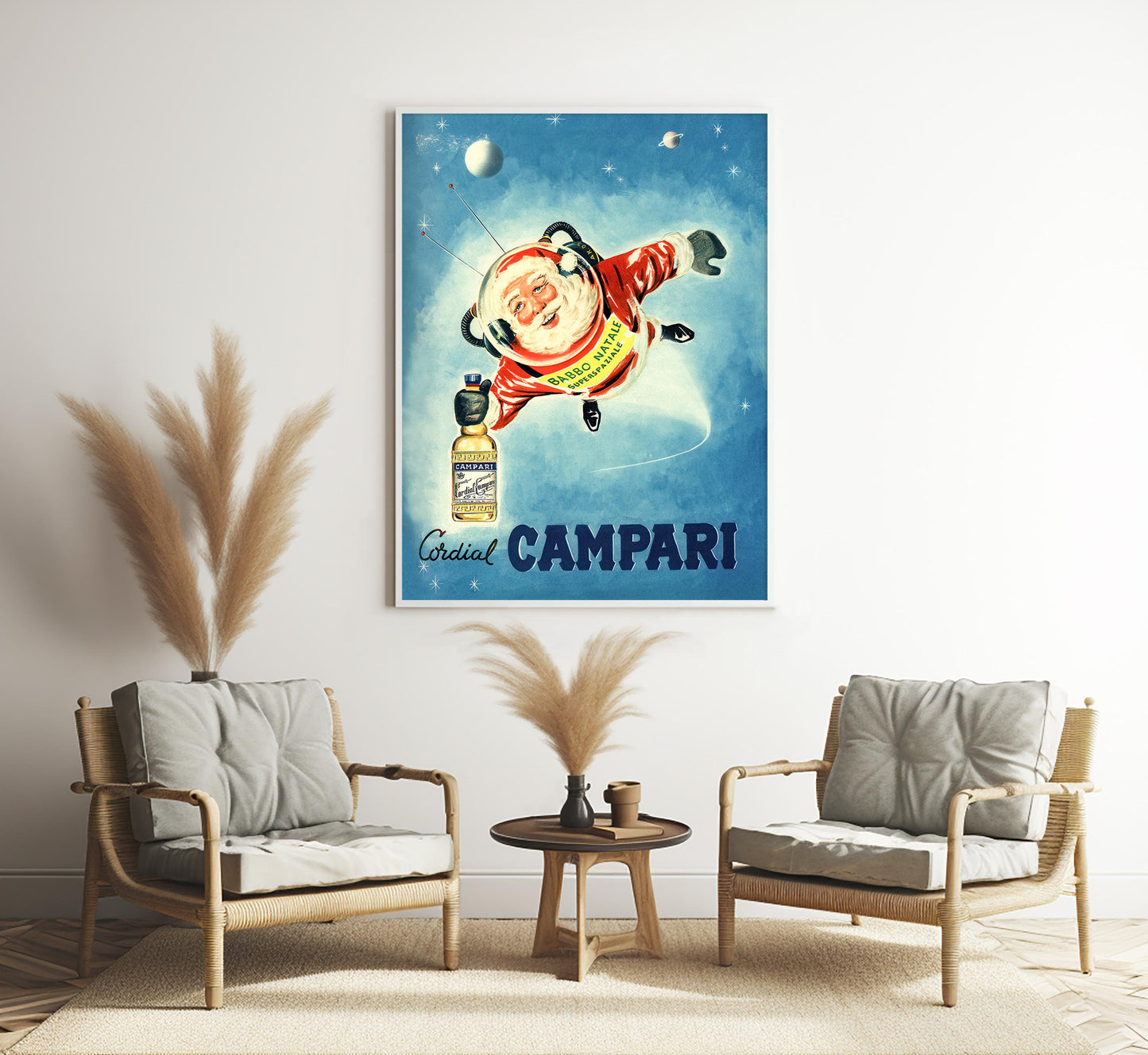 Santa in Space: Vintage Campari Christmas Advertisement Poster, Mid-Century Modern Art