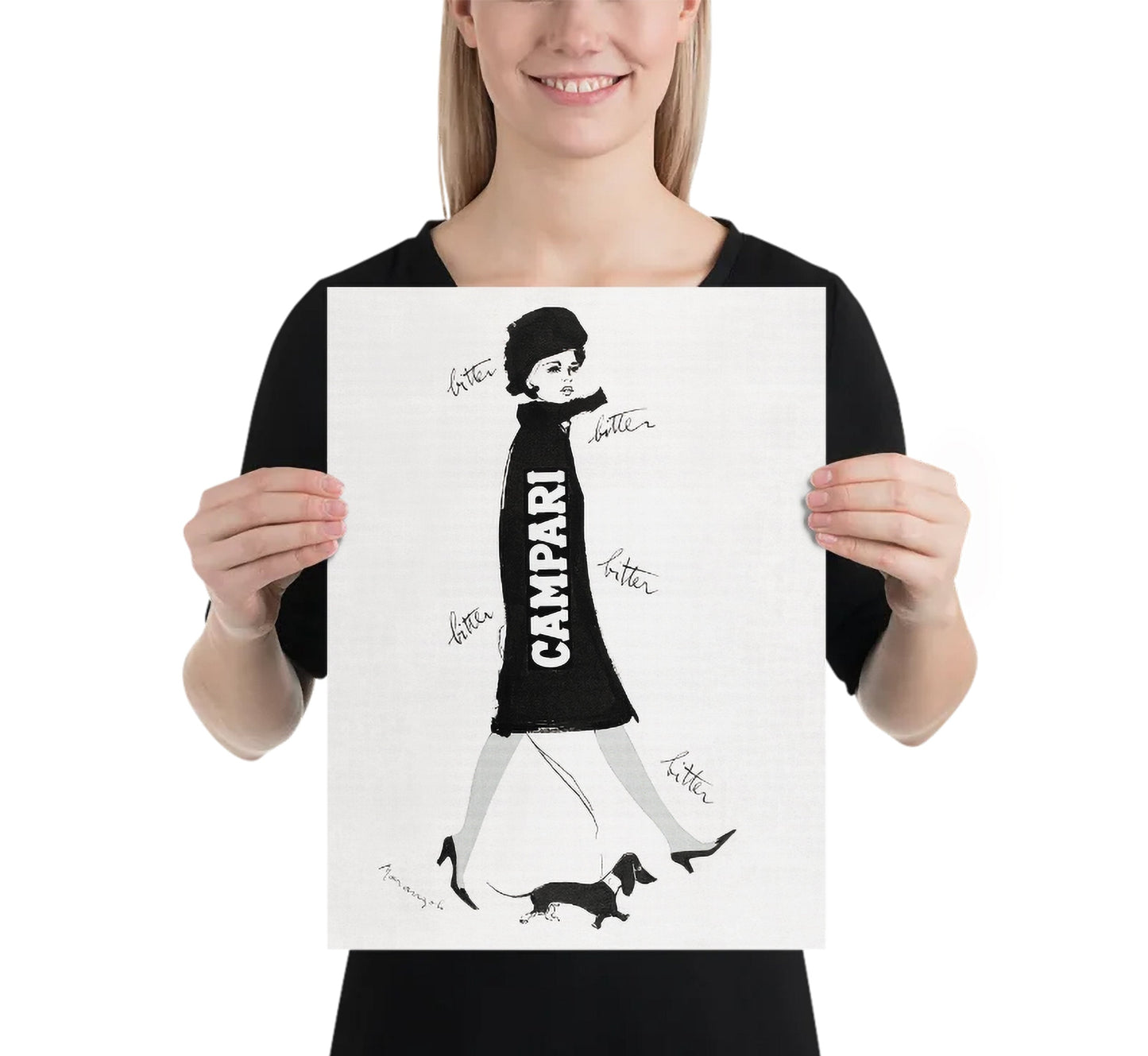 Vintage Campari Poster: 1960s Italian Fashion Illustration, Dachshund Art Print