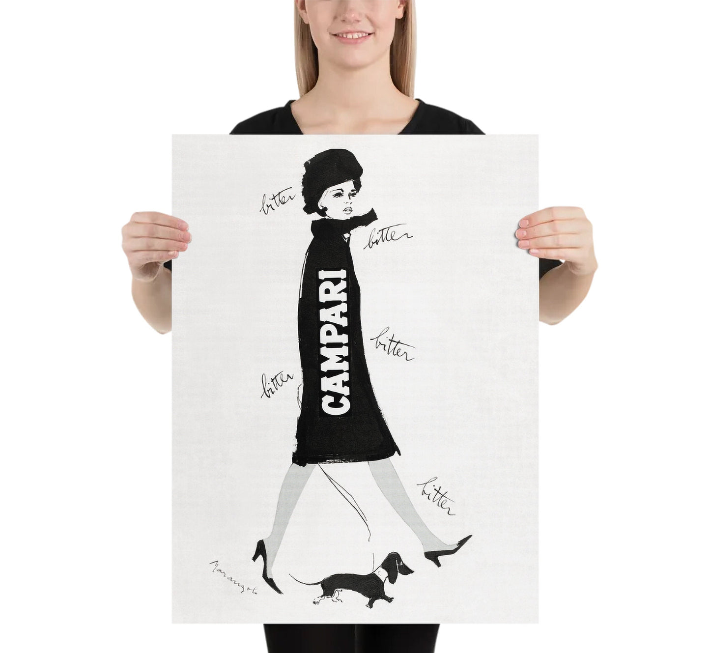 Vintage Campari Poster: 1960s Italian Fashion Illustration, Dachshund Art Print