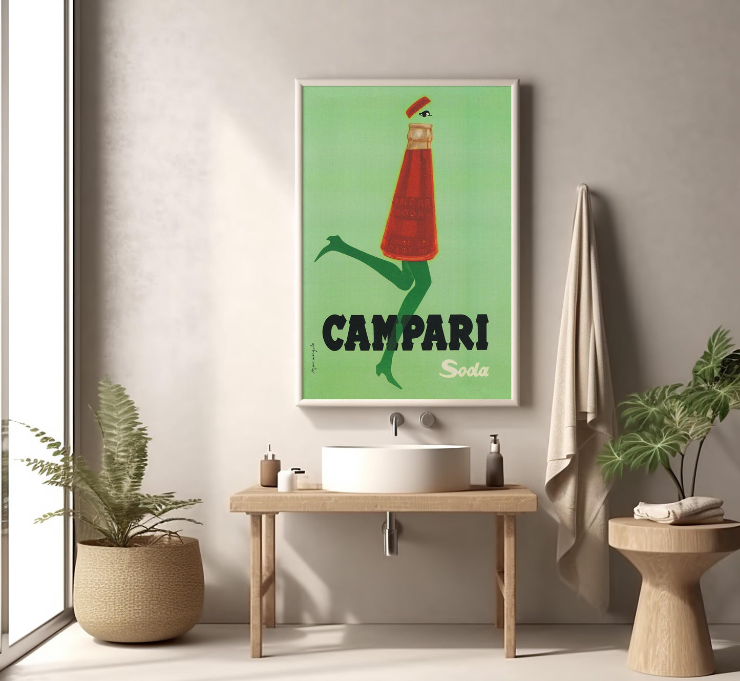 Campari Soda Kicking Bottle Poster: Mid-Century Italian Advertising Print