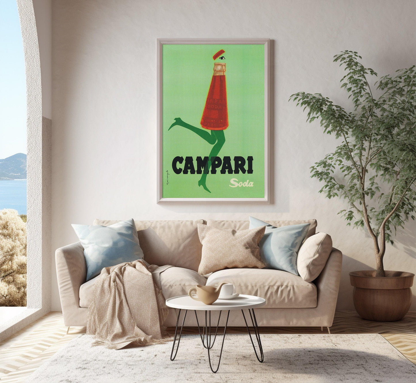 Campari Soda Kicking Bottle Poster: Mid-Century Italian Advertising Print