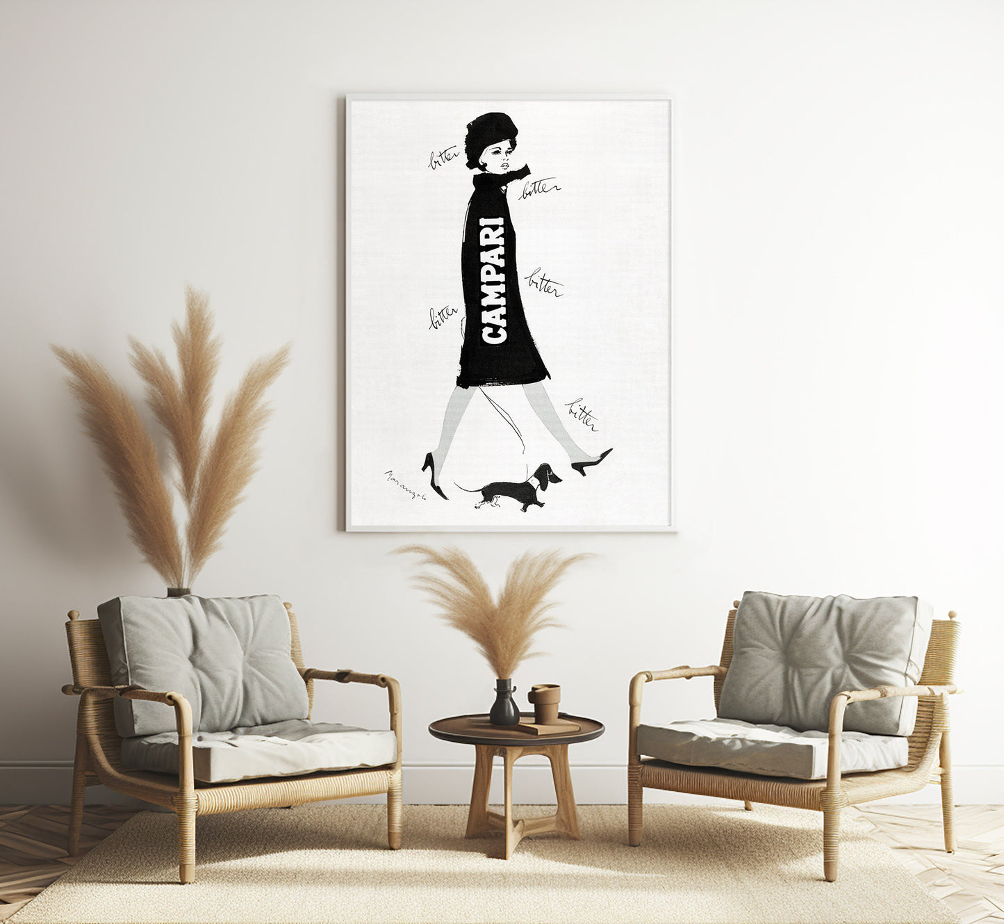 Vintage Campari Poster: 1960s Italian Fashion Illustration, Dachshund Art Print