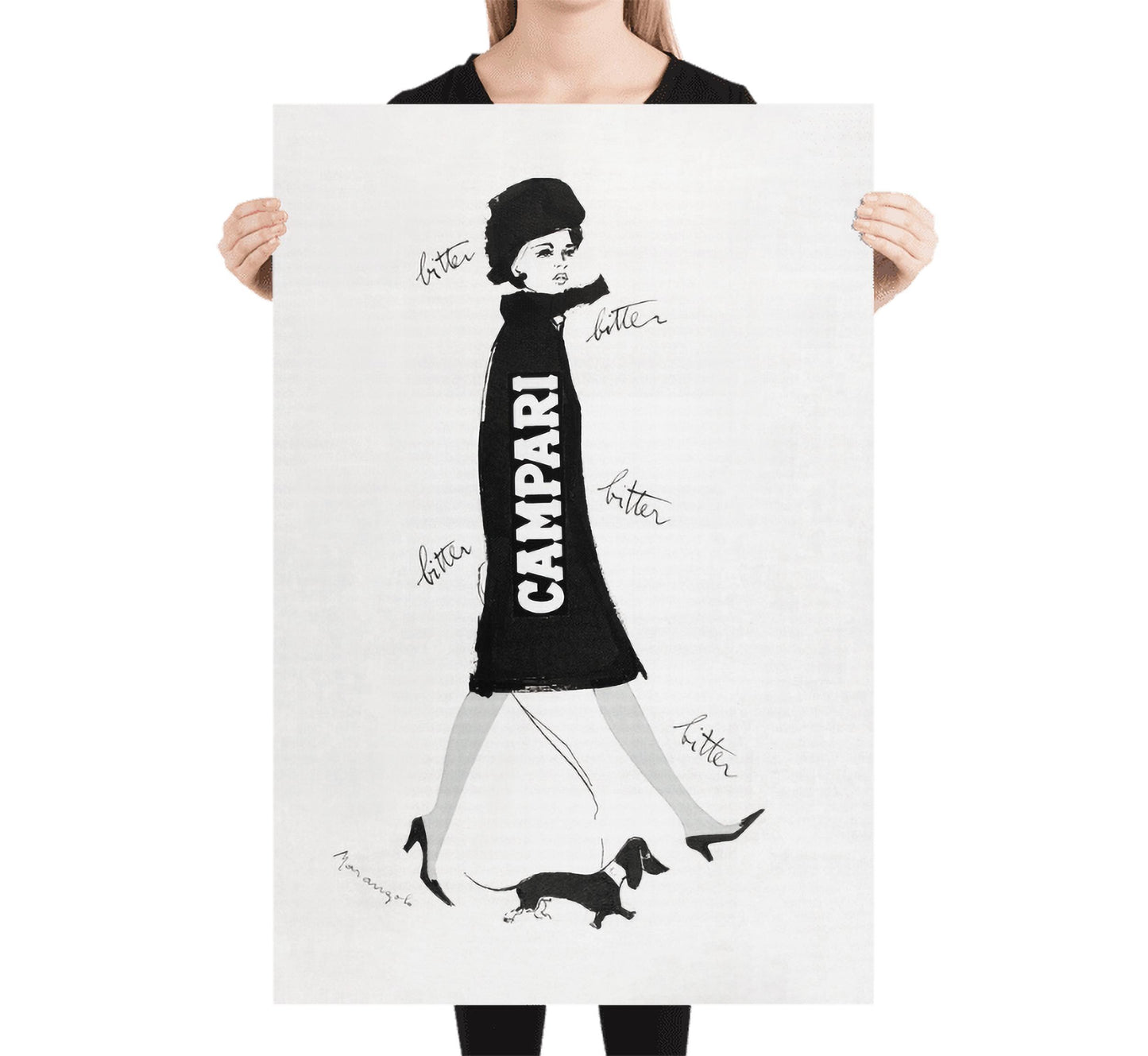 Vintage Campari Poster: 1960s Italian Fashion Illustration, Dachshund Art Print