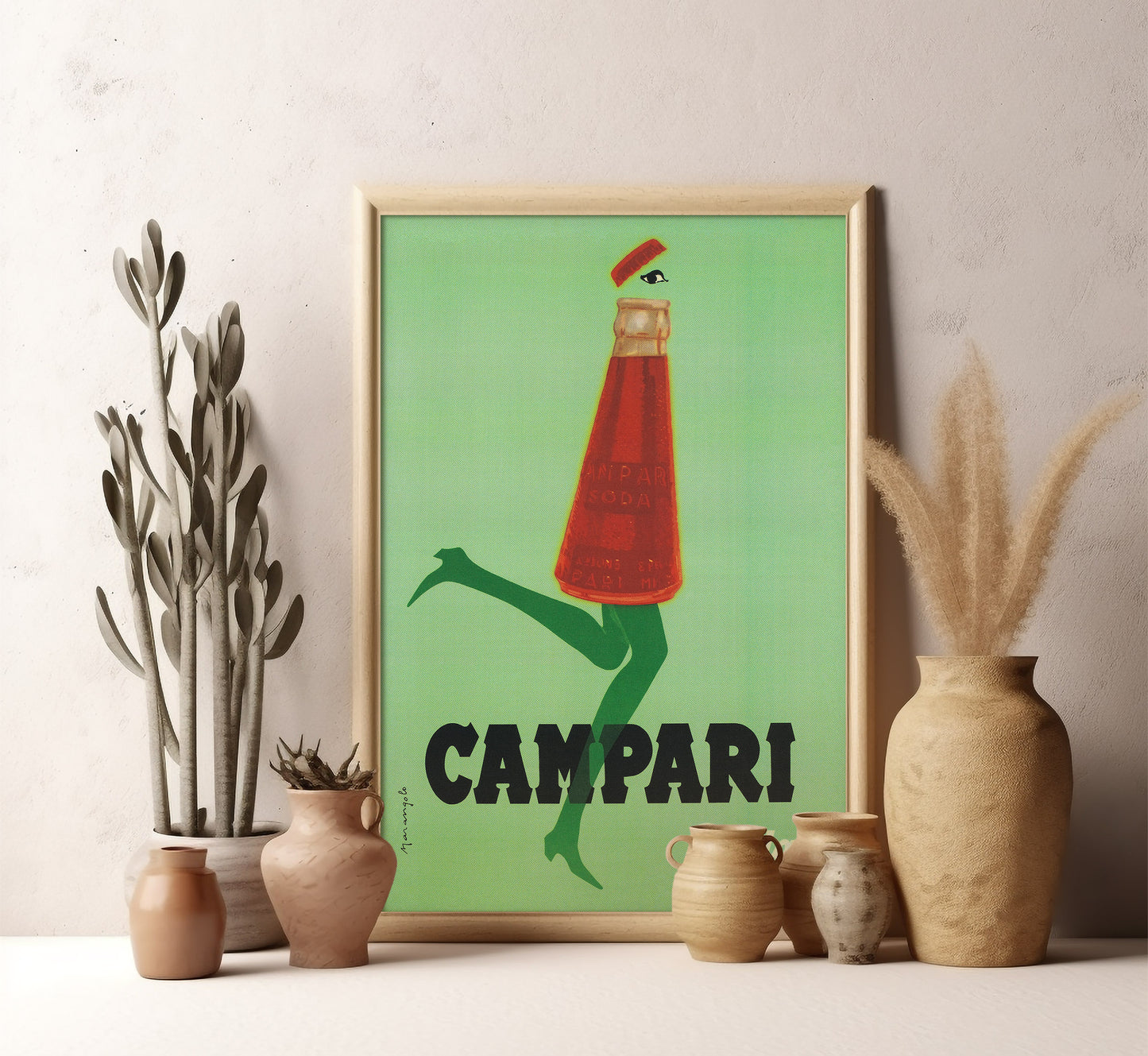 Campari Soda Kicking Bottle Poster: Mid-Century Italian Advertising Print