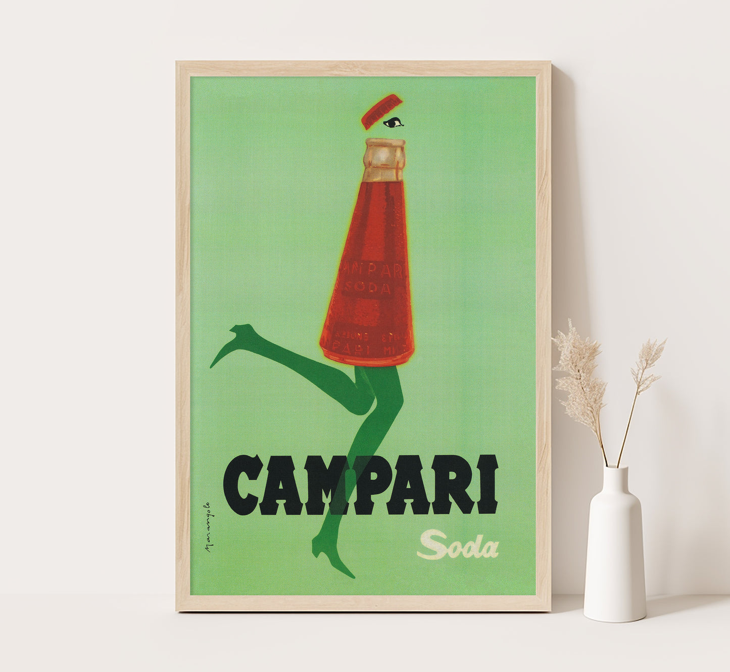 Campari Soda Kicking Bottle Poster: Mid-Century Italian Advertising Print
