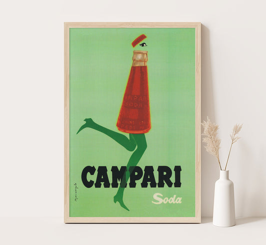 Campari Soda Kicking Bottle Poster: Mid-Century Italian Advertising Print