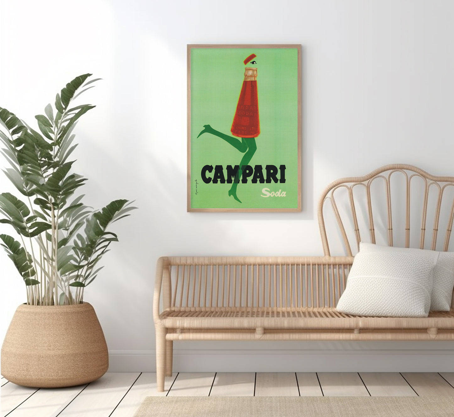 Campari Soda Kicking Bottle Poster: Mid-Century Italian Advertising Print