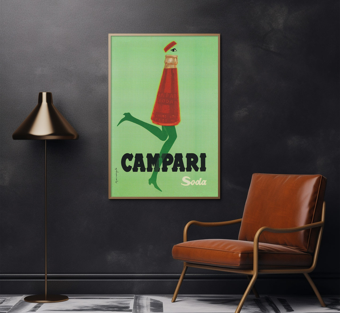 Campari Soda Kicking Bottle Poster: Mid-Century Italian Advertising Print