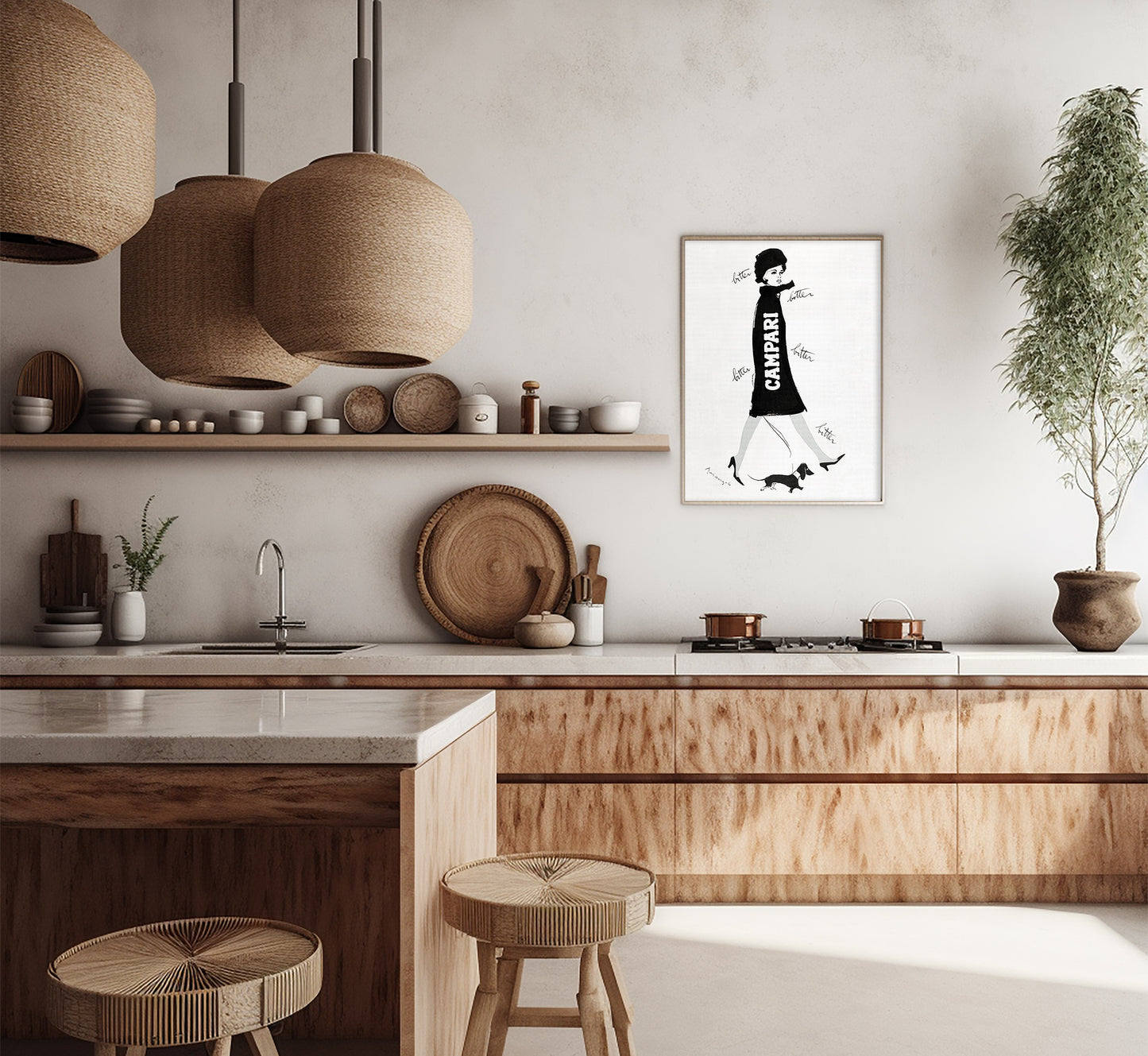 Vintage Campari Poster: 1960s Italian Fashion Illustration, Dachshund Art Print