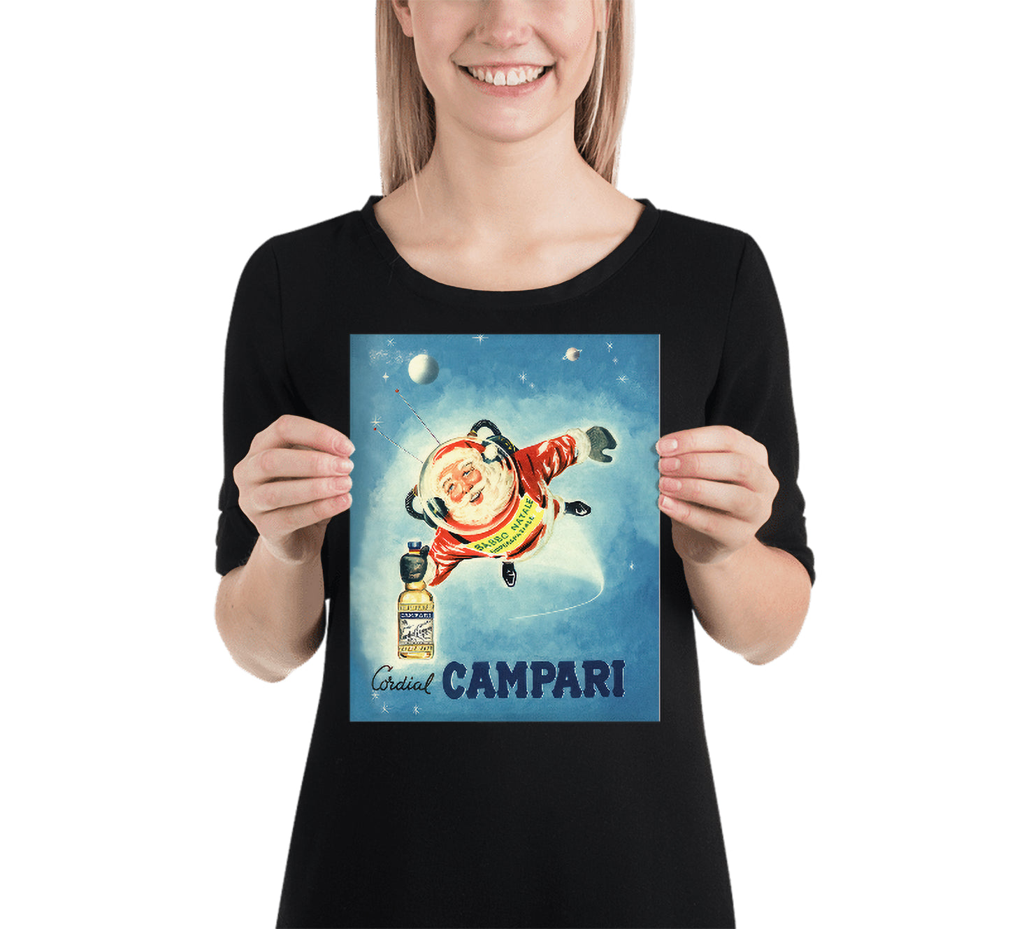 Santa in Space: Vintage Campari Christmas Advertisement Poster, Mid-Century Modern Art
