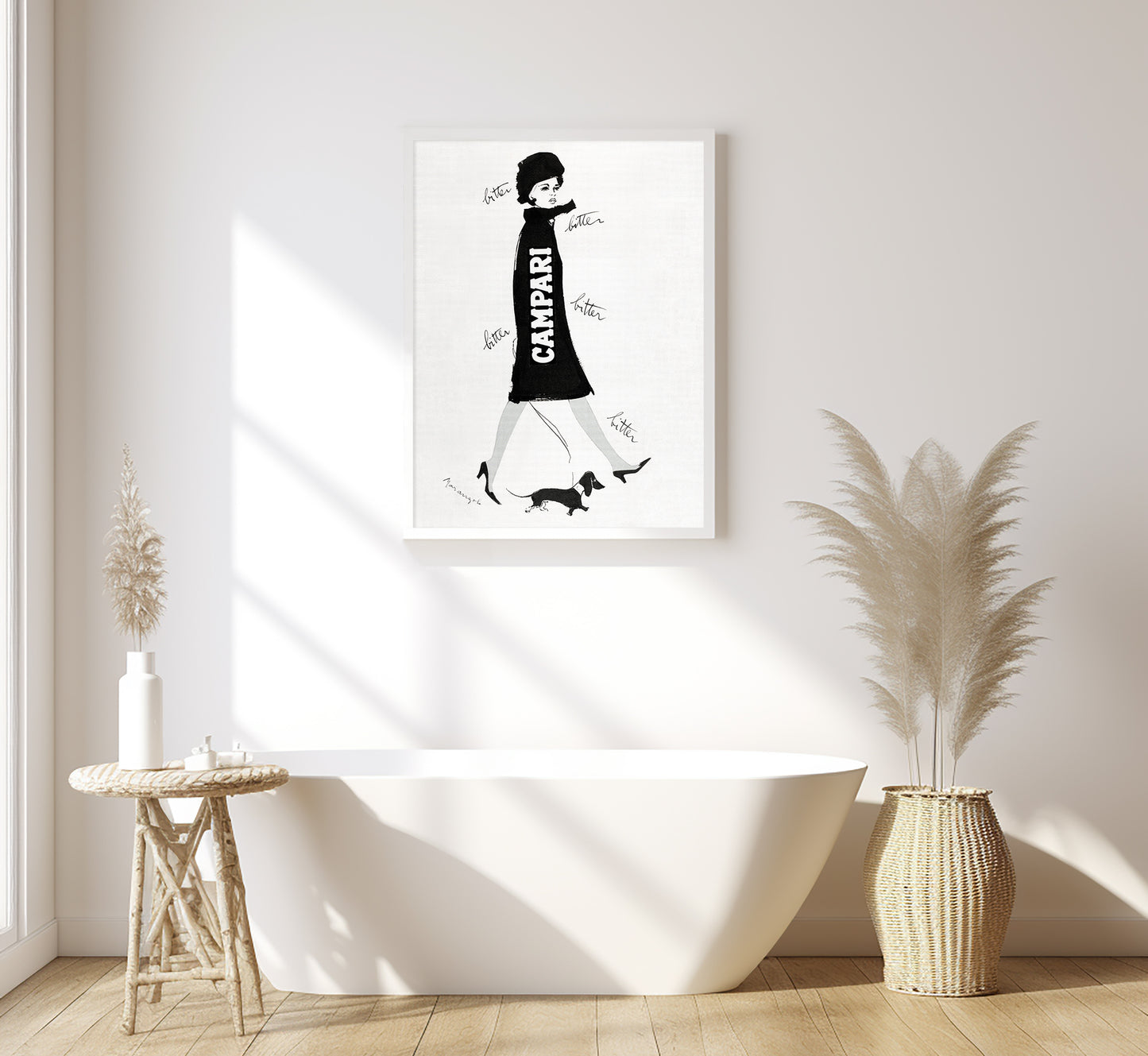 Vintage Campari Poster: 1960s Italian Fashion Illustration, Dachshund Art Print