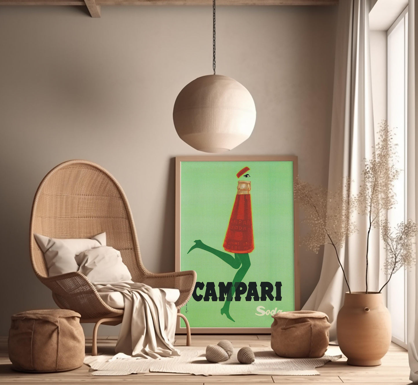 Campari Soda Kicking Bottle Poster: Mid-Century Italian Advertising Print