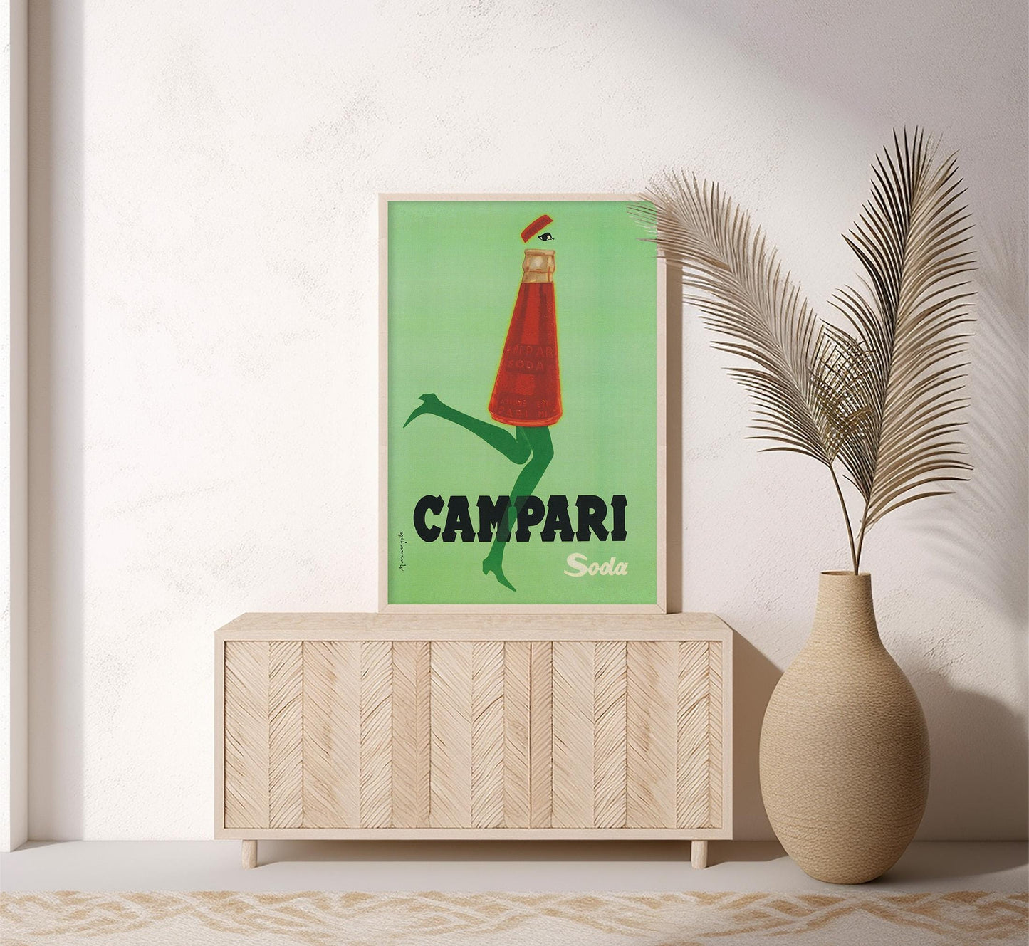 Campari Soda Kicking Bottle Poster: Mid-Century Italian Advertising Print