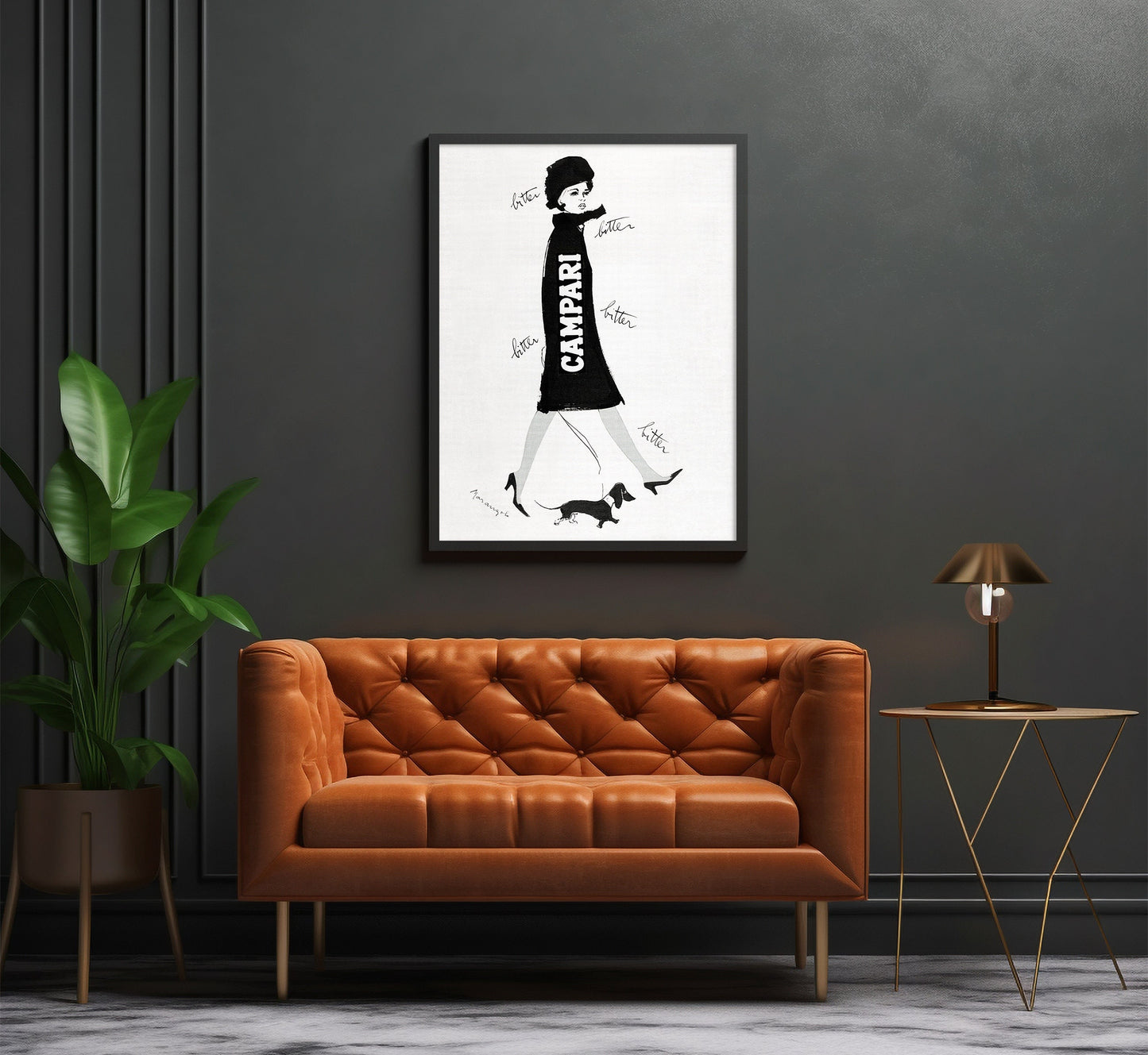 Vintage Campari Poster: 1960s Italian Fashion Illustration, Dachshund Art Print