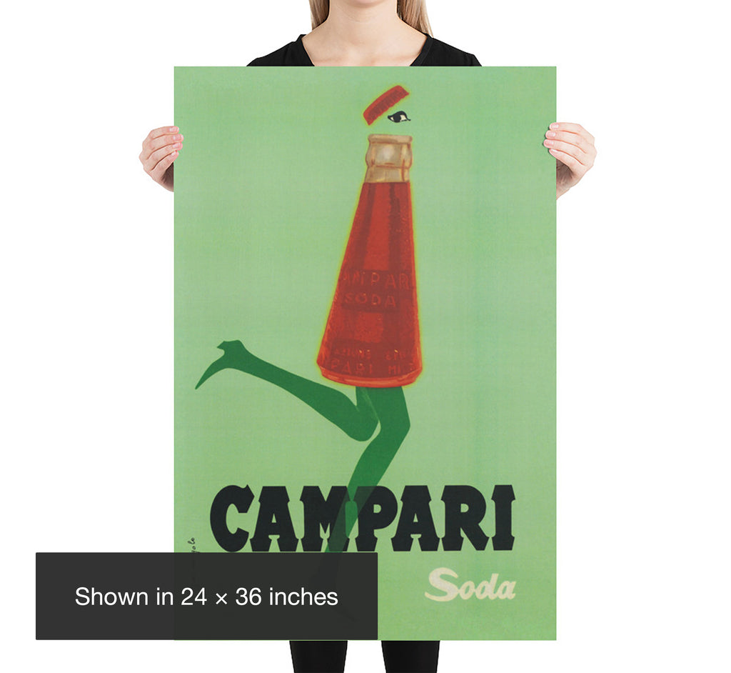 Campari Soda poster by Franz Marangolo shown in 24 x 36 inches for size reference and scale comparison.