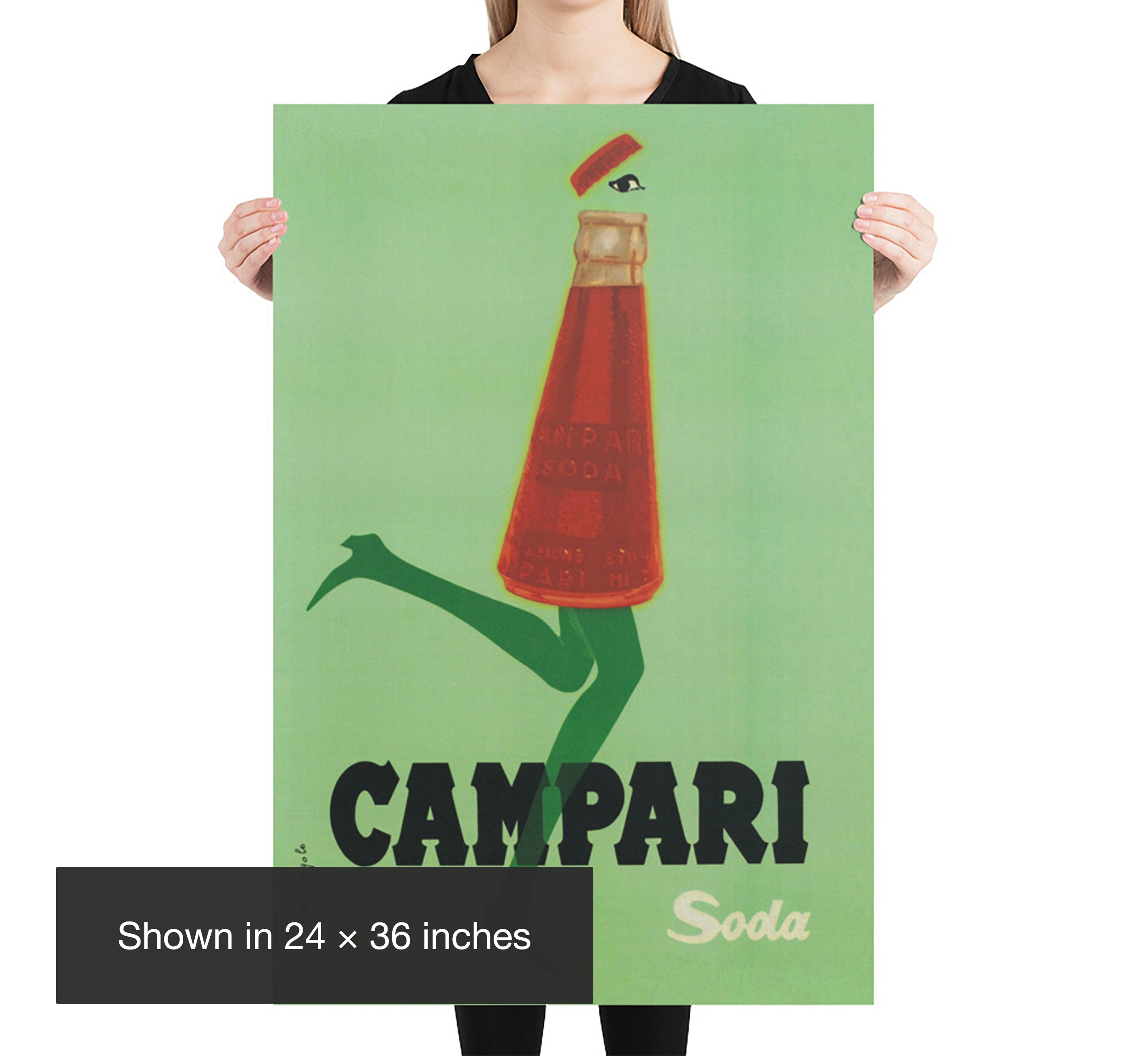 Campari Soda poster by Franz Marangolo shown in 24 x 36 inches for size reference and scale comparison.