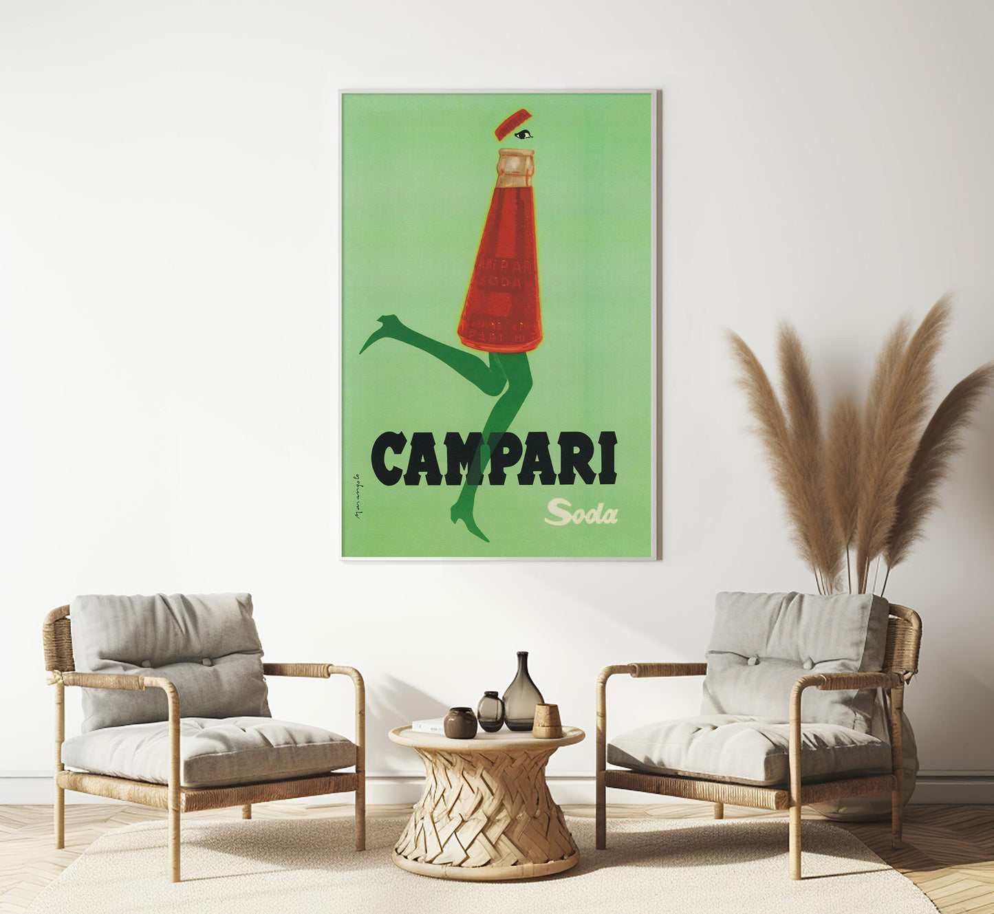 Campari Soda Kicking Bottle Poster: Mid-Century Italian Advertising Print