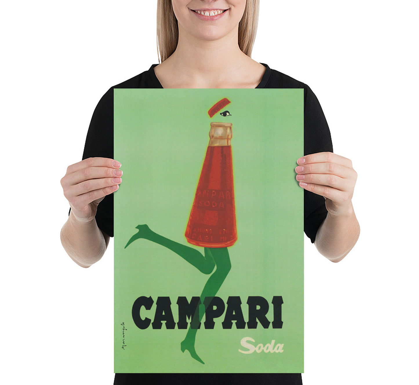 Campari Soda Kicking Bottle Poster: Mid-Century Italian Advertising Print