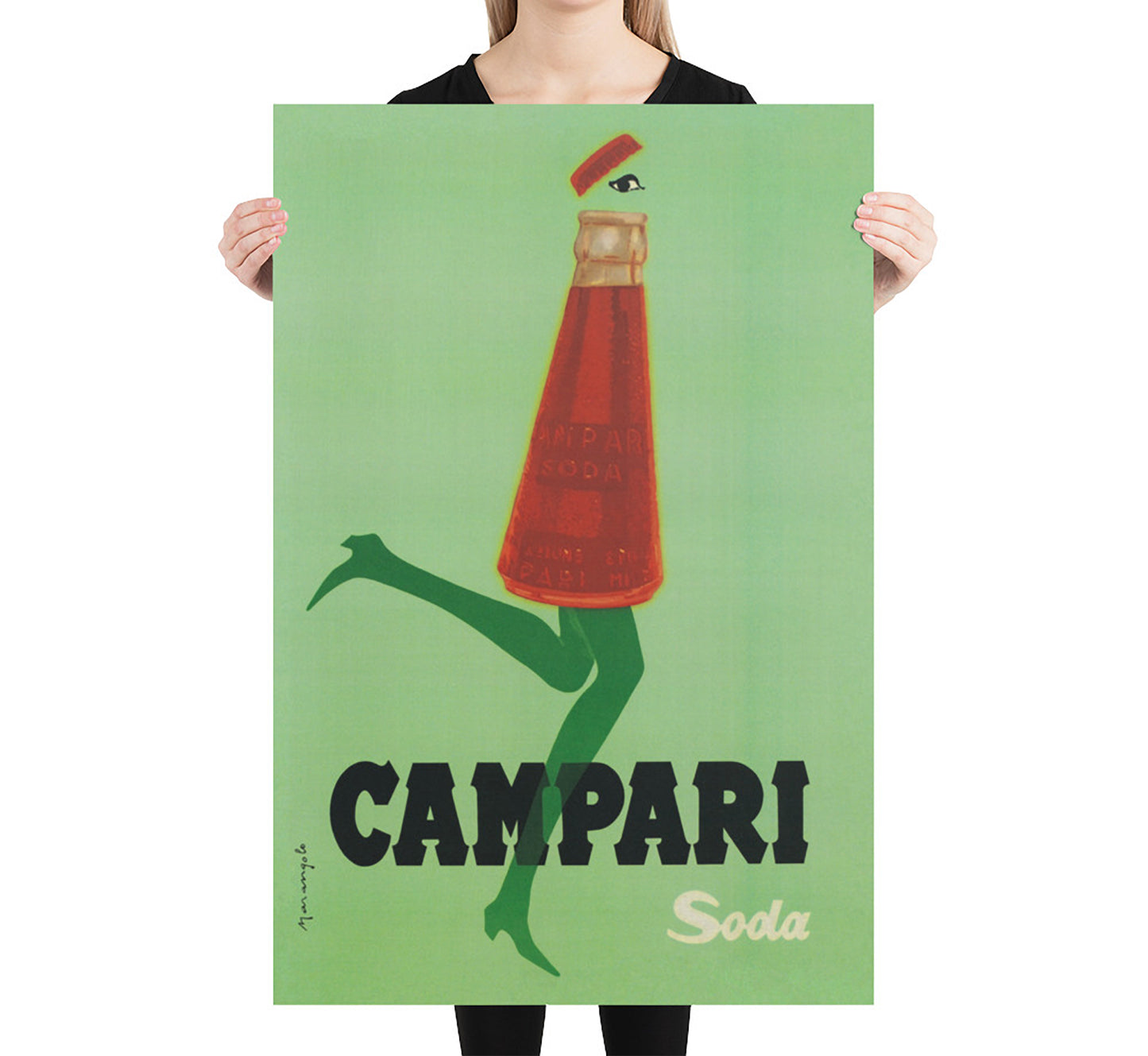 Campari Soda Kicking Bottle Poster: Mid-Century Italian Advertising Print