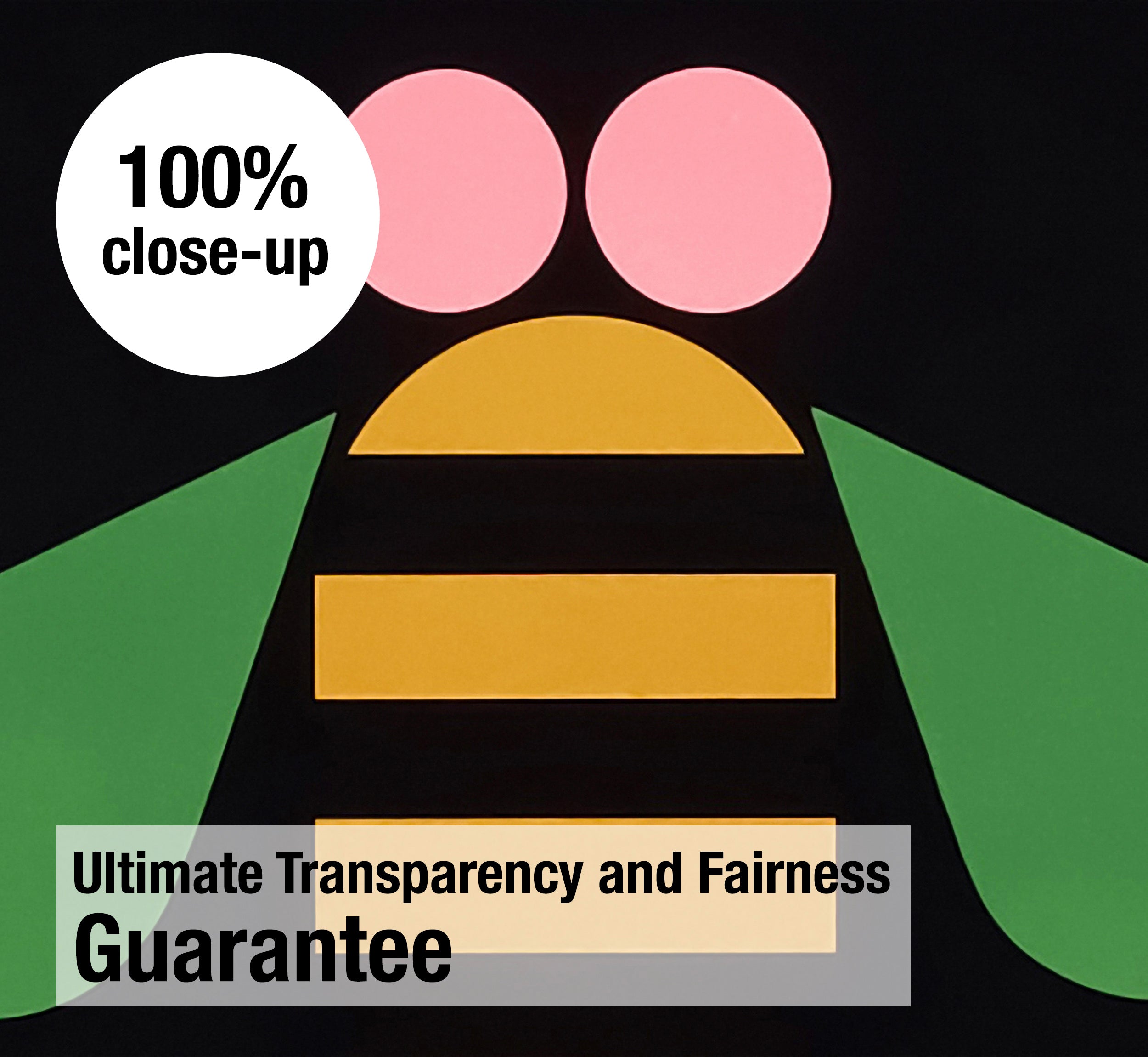 Close-up detail of the colourful bee symbol from Paul Rand’s Eye Bee M graphic design poster.