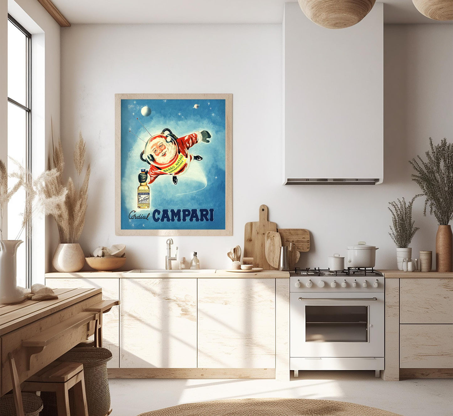 Santa in Space: Vintage Campari Christmas Advertisement Poster, Mid-Century Modern Art