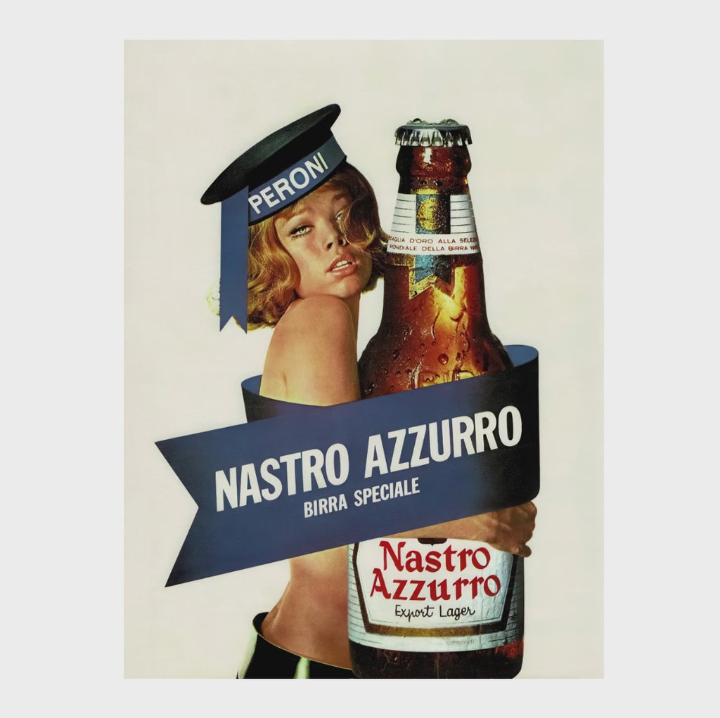 Video showcasing the Nastro Azzurro vintage Italian advertising poster in detail, highlighting restoration quality, print finish, colour accuracy, and museum-quality reproduction for collectors.
