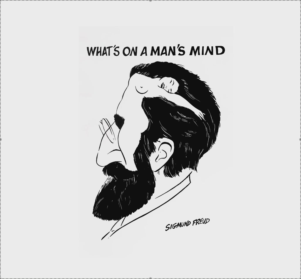 Video preview of the What’s on a Man’s Mind Freud poster, showing the complete black-and-white optical illusion artwork followed by a 100 percent zoom to demonstrate image detail and print quality.