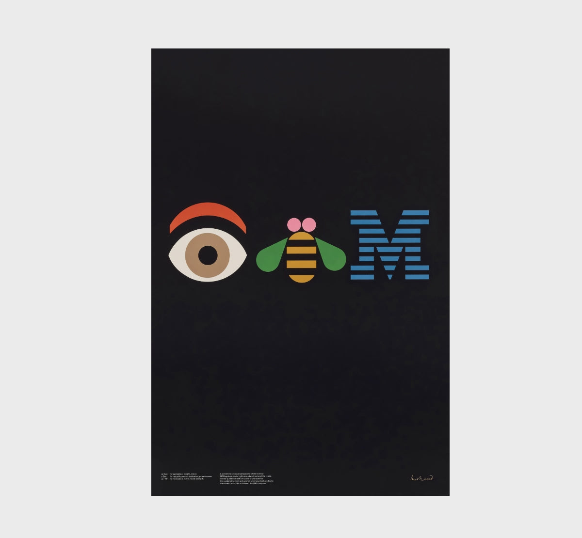Paul Rand Eye Bee M poster shown in full before zooming to a 100 percent close-up revealing the print quality and colour detail.