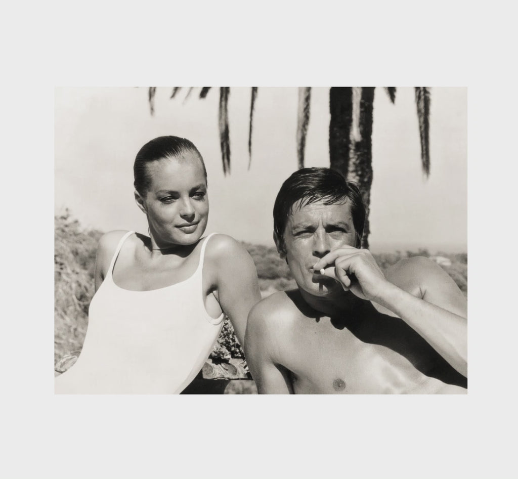 Video showing the Romy Schneider and Alain Delon Riviera photograph as statement black and white cinema wall art