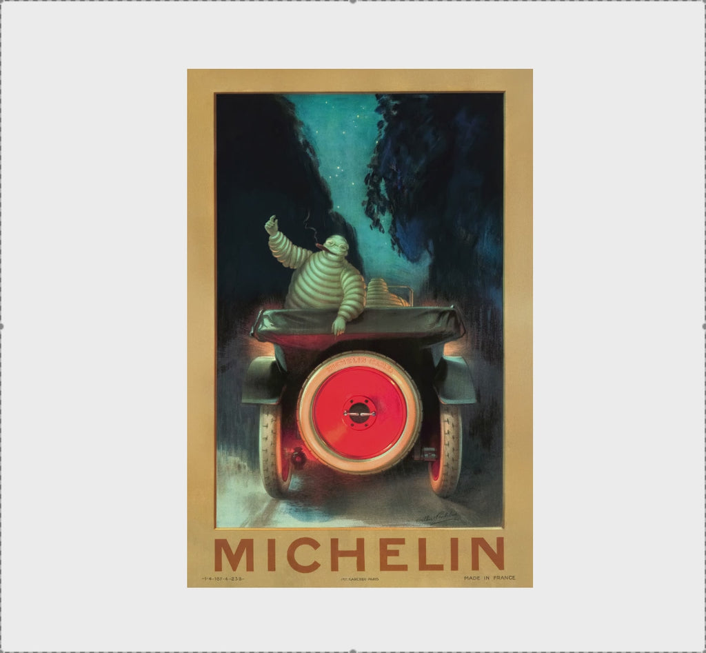 Video preview of the vintage Michelin Bibendum Night Drive poster, showing the complete artwork before zooming to 100 percent scale to reveal restoration detail, texture and print quality.