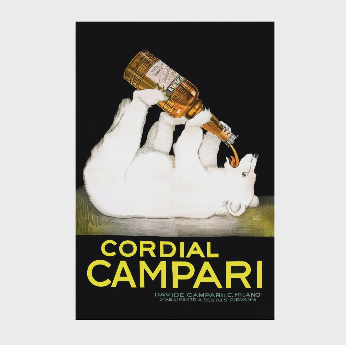 Video preview of the Cordial Campari poster by Franz Laskoff, beginning with the complete artwork on a white background before zooming to 100 percent scale to demonstrate restoration detail and print quality.
