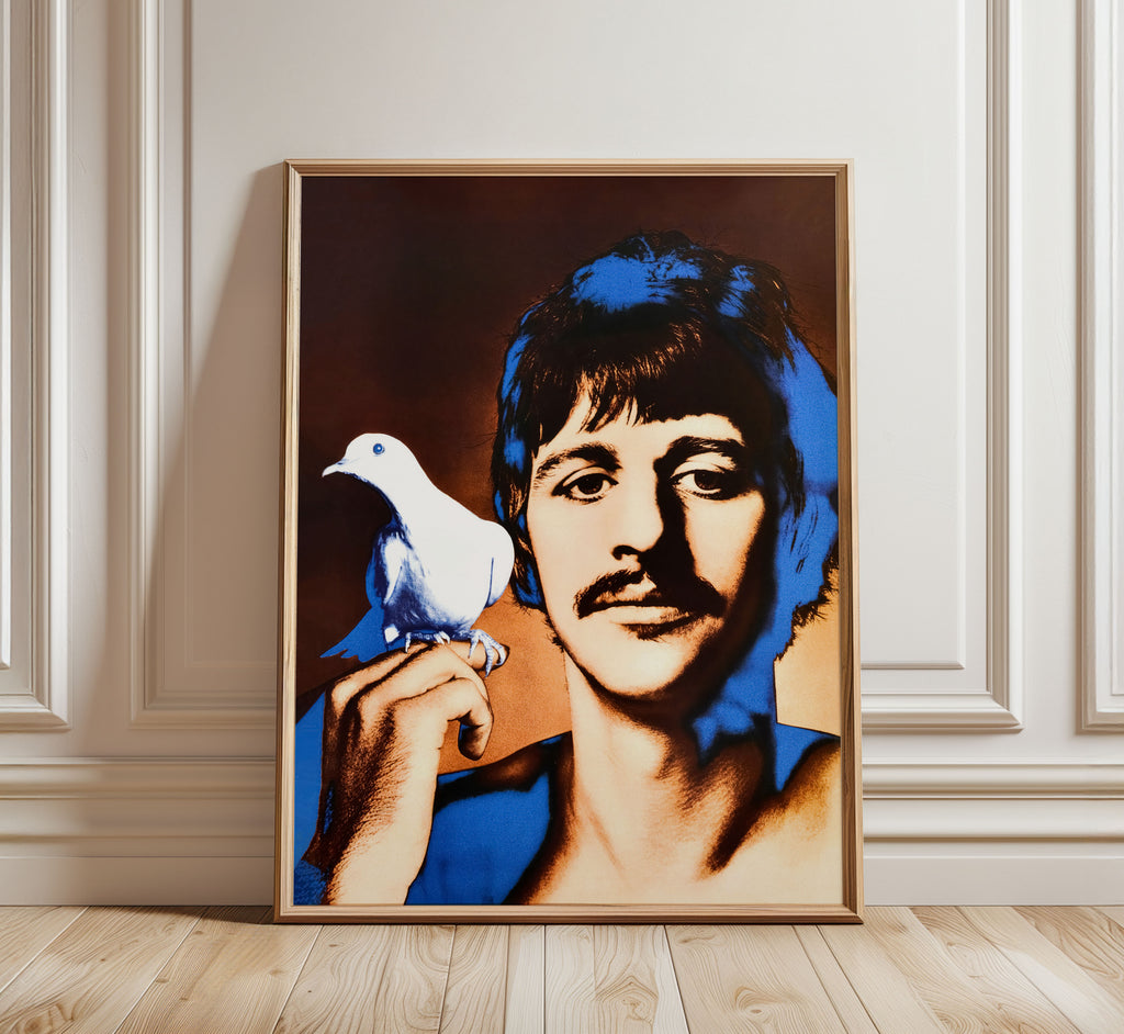 Richard Avedon's iconic 1967 portrait of Ringo Starr holding a white dove, museum-quality archival poster.