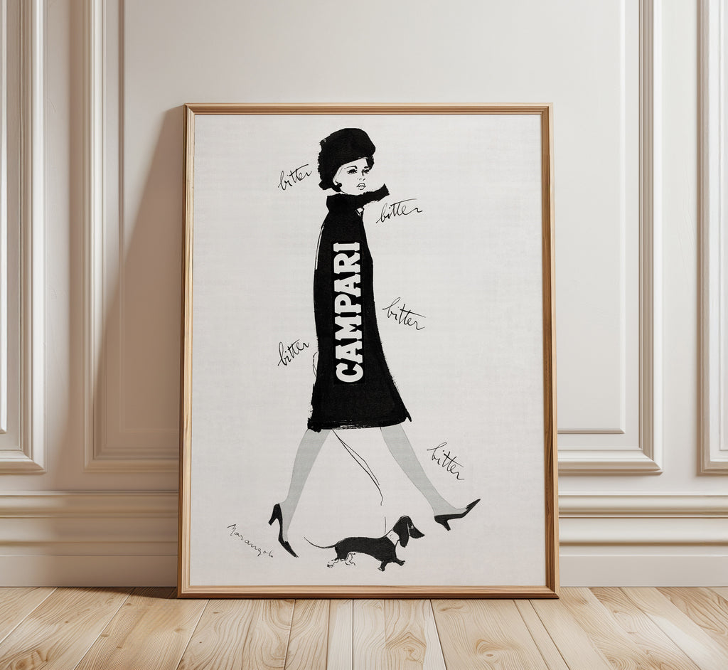 The Campari Woman & Dachshund vintage poster by Franz Marangolo, 1960s