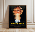 Tho-Radia 1930s French beauty advertisement featuring a dramatically illuminated woman with vintage cream and powder packaging.